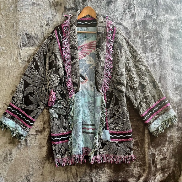 Blanket Cotton Coat Bird Aztec Print - Picture 15 of 15